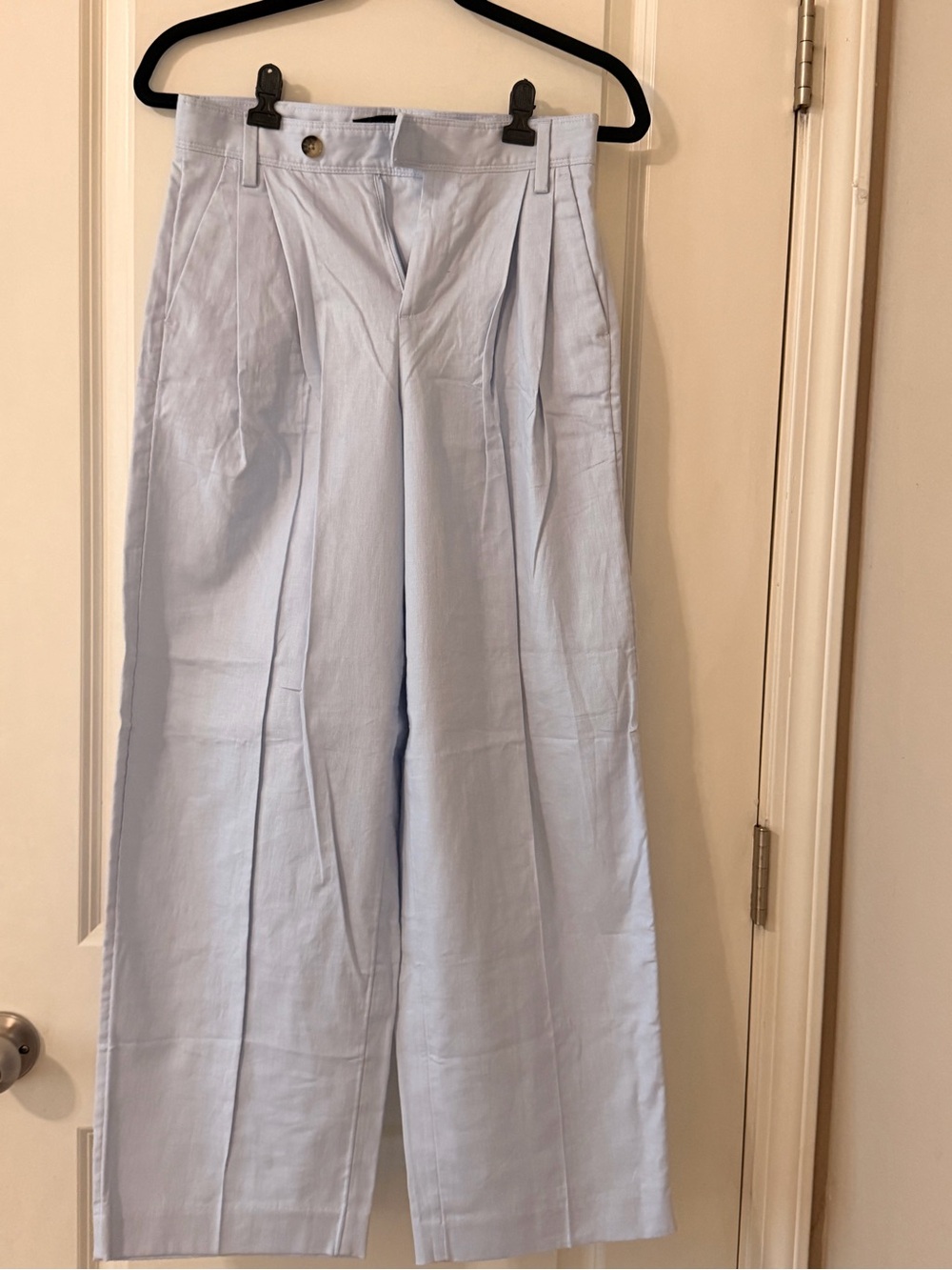 Banana Republic Linen Blend Light Blue Women's Wide-Leg Pleated Pants - 0 Petite